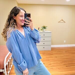 NWT Tuckernuck Xirena Blue Purple Cotton Gauze Long Sleeve Top Medium